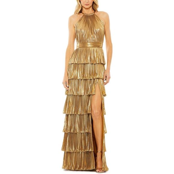 Mac Duggal WomensPleated Maxi Dress, Gold